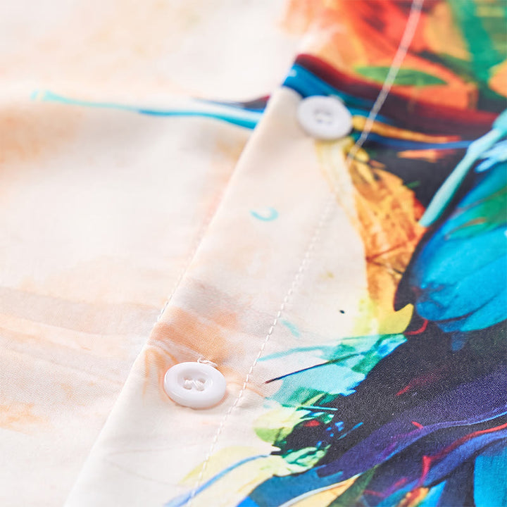 Camicia hawaiana da uomo con stampa graffiti e pappagallo a blocchi di colore. - image 5