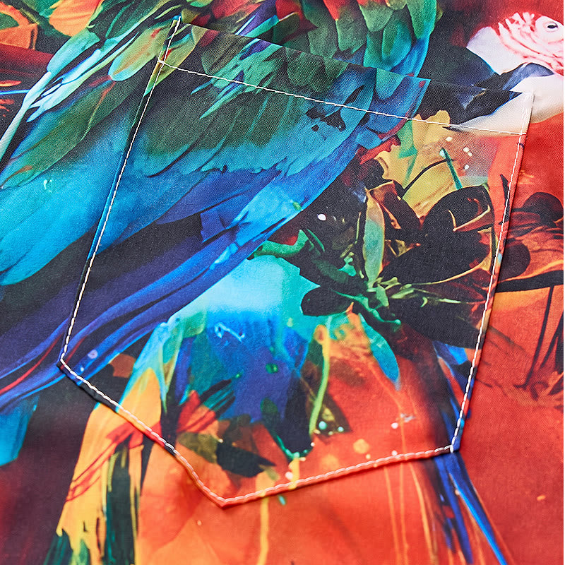 Camicia hawaiana da uomo con stampa graffiti e pappagallo a blocchi di colore. - image 6