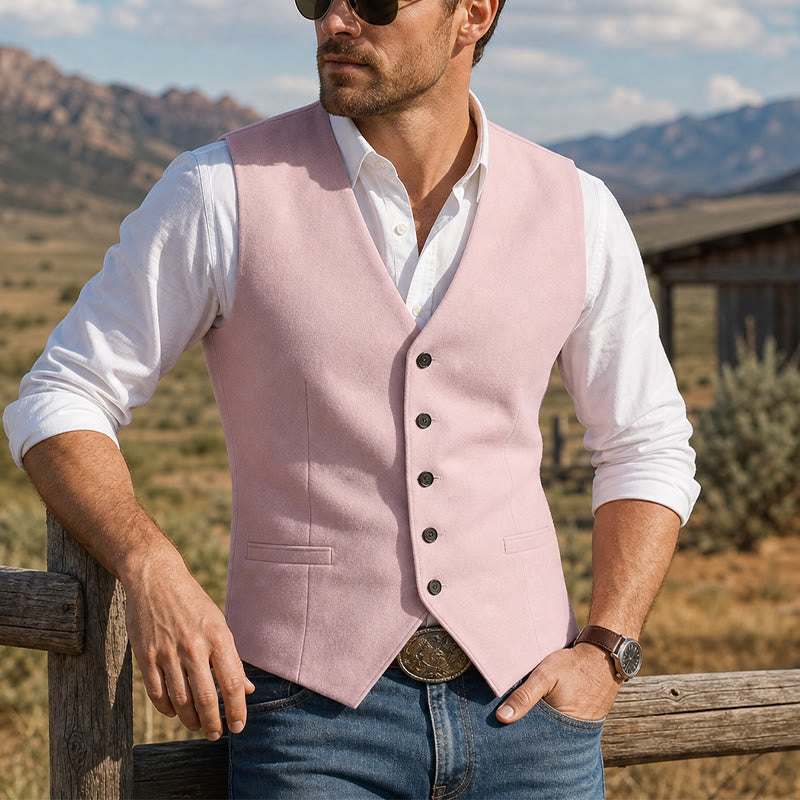 Gilet da cerimonia in lino con scollo a V per testimoni dello sposo, matrimonio in spiaggia - Rosa - 3XL - image 6