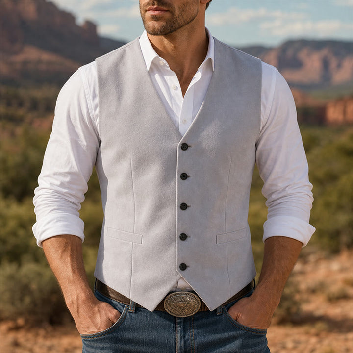 Gilet da cerimonia in lino con scollo a V per testimoni dello sposo, matrimonio in spiaggia - Grigio chiaro - 3XL - image 0
