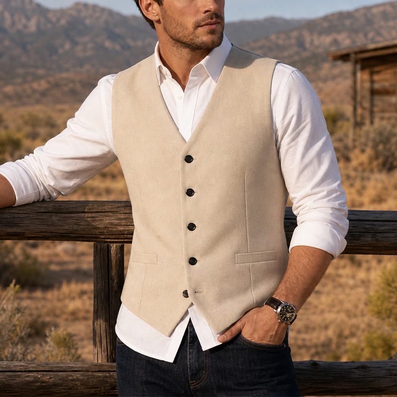 Gilet da cerimonia in lino con scollo a V per testimoni dello sposo, matrimonio in spiaggia - Beige - 3XL - image 4
