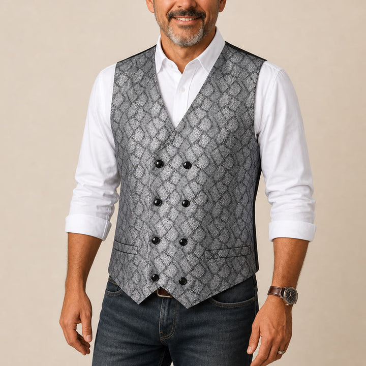 Gilet da completo di lusso con motivo a pelle di serpente in tonalità metallizzate - image 1