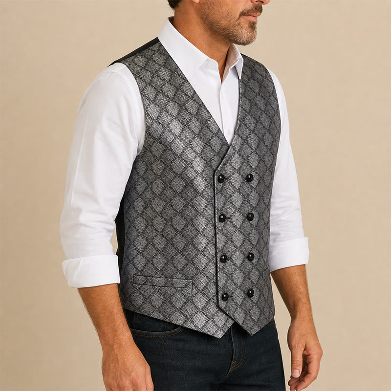 Gilet da completo di lusso con motivo a pelle di serpente in tonalità metallizzate - image 3