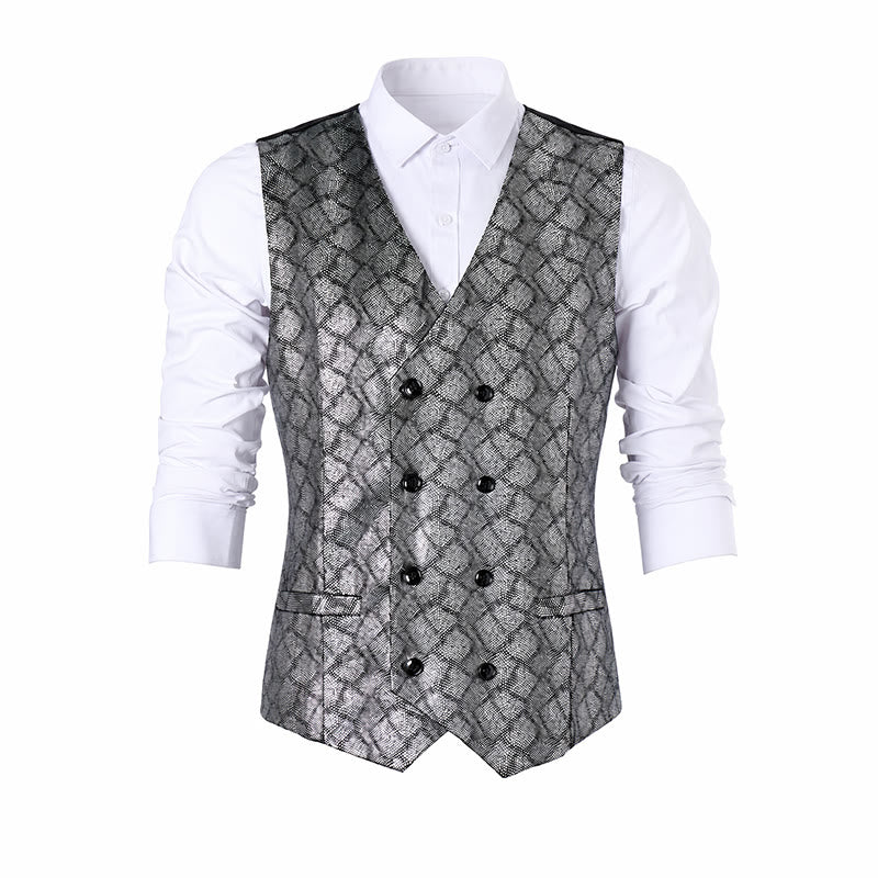 Gilet da completo di lusso con motivo a pelle di serpente in tonalità metallizzate - image 10