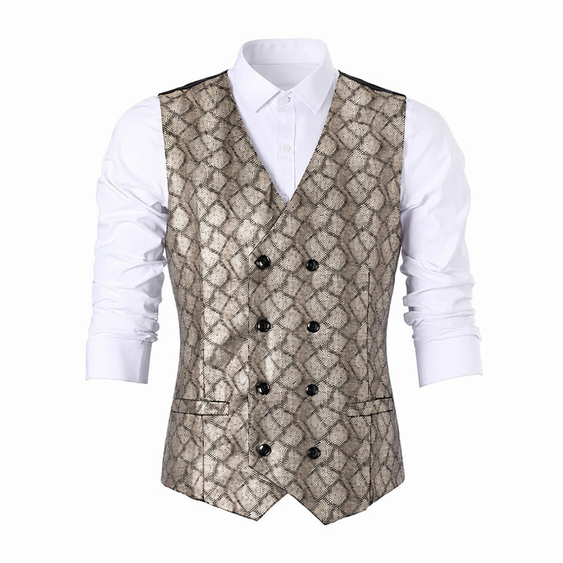 Gilet da completo di lusso con motivo a pelle di serpente in tonalità metallizzate - image 12