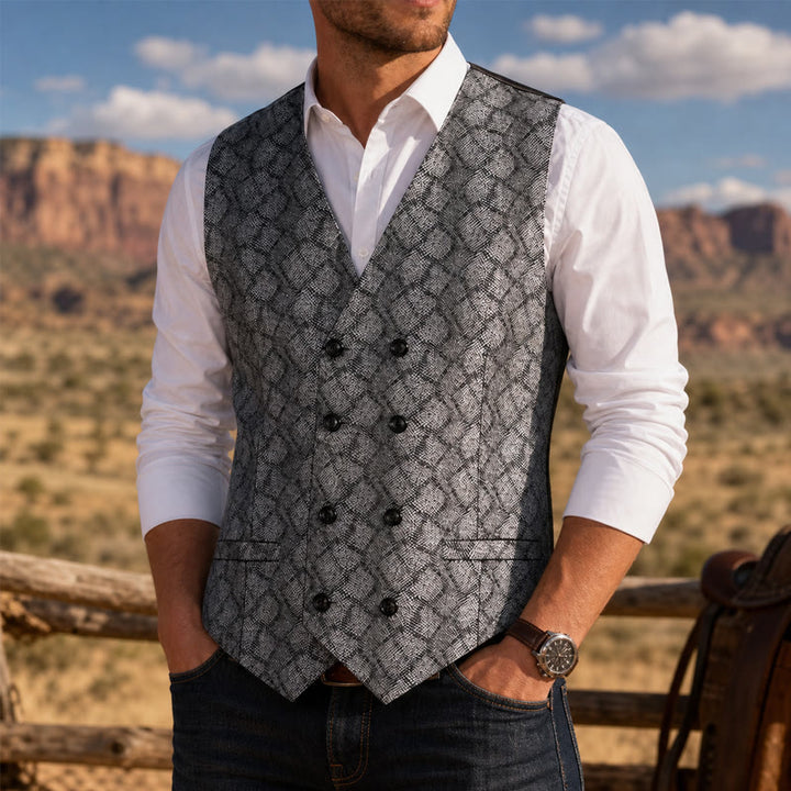 Gilet da completo di lusso con motivo a pelle di serpente in tonalità metallizzate - Argento - 3XL - image 0