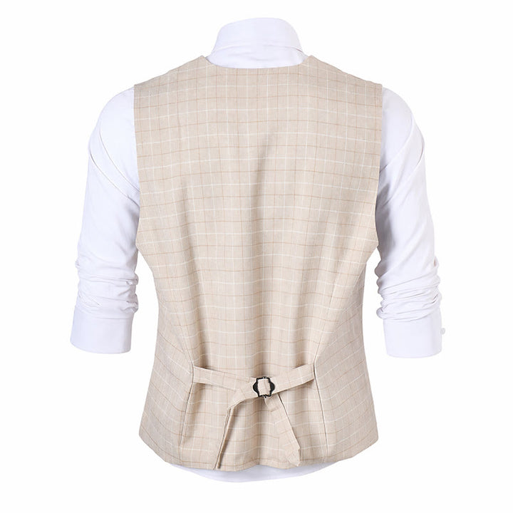 Gilet da abito da uomo a quadri color kaki chiaro. - image 10