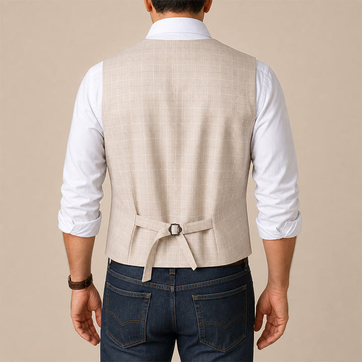 Gilet da abito da uomo a quadri color kaki chiaro. - image 2