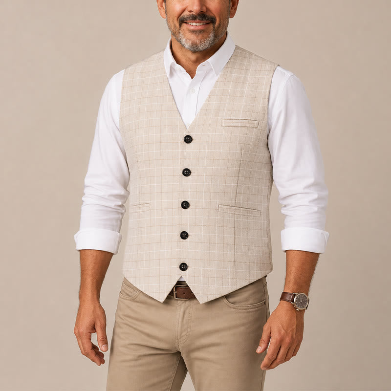 Gilet da abito da uomo a quadri color kaki chiaro. - image 1