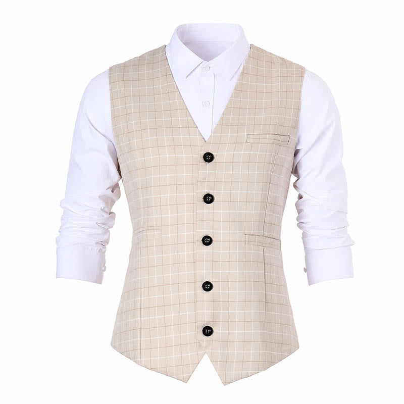 Gilet da abito da uomo a quadri color kaki chiaro. - image 9