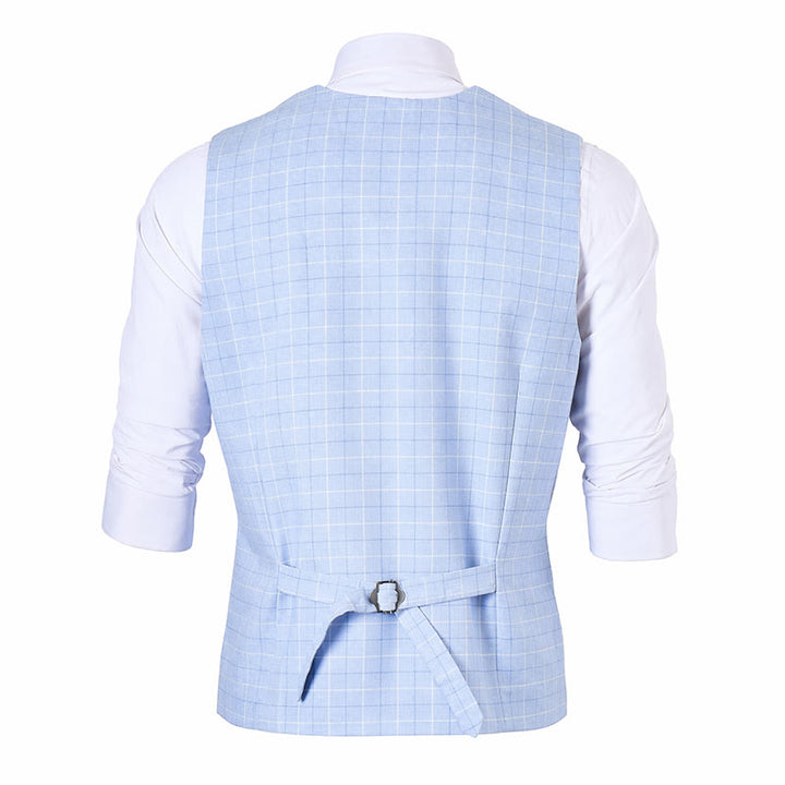 Gilet da sposo a quadri azzurro con scollo a V - image 10