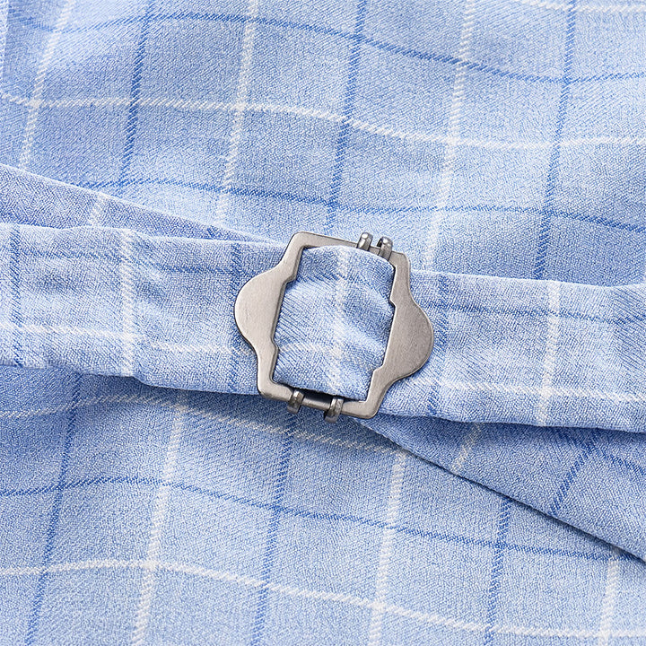 Gilet da sposo a quadri azzurro con scollo a V - image 7