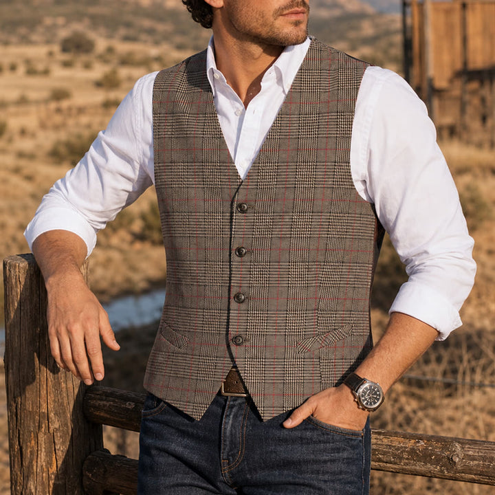 Gilet da completo a quadri con scollo a V in stile vintage Heritage - Marrone - 3XL - image 0