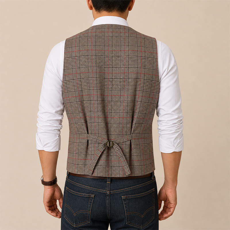 Gilet da completo a quadri con scollo a V in stile vintage Heritage - image 2