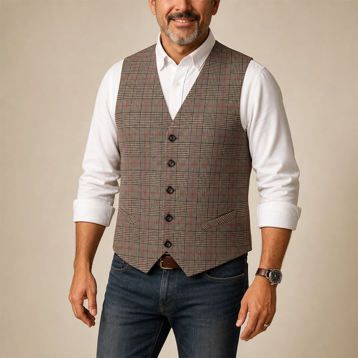 Gilet da completo a quadri con scollo a V in stile vintage Heritage - image 1