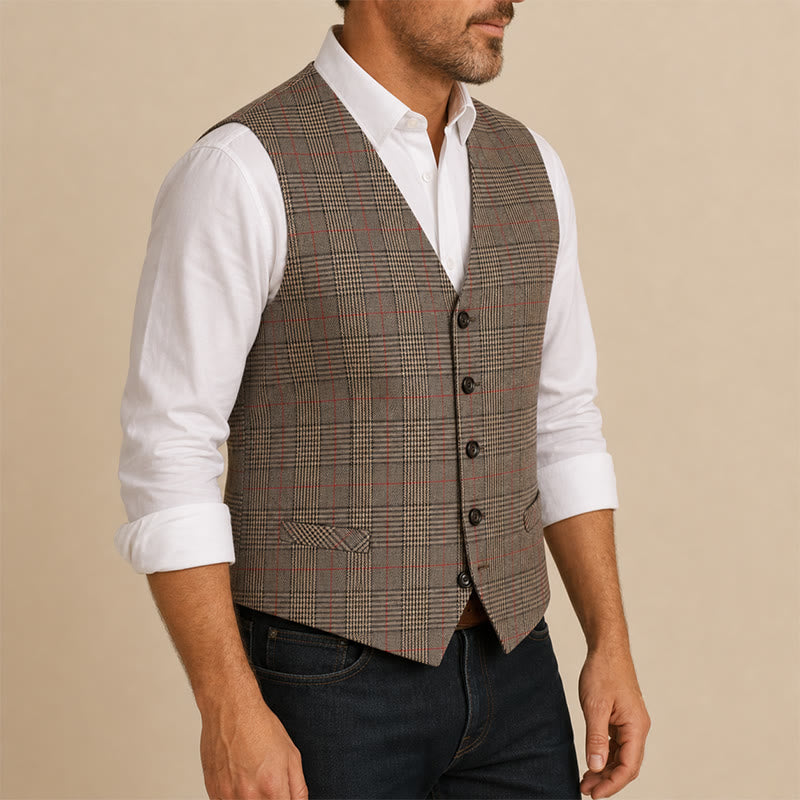 Gilet da completo a quadri con scollo a V in stile vintage Heritage - image 3
