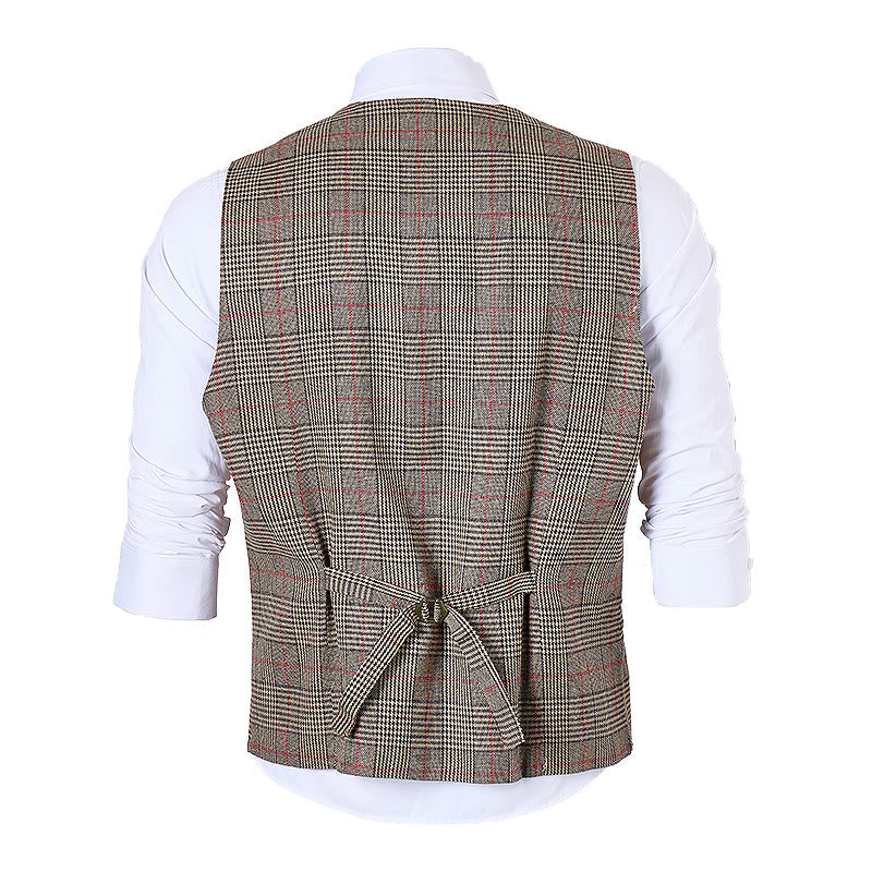 Gilet da completo a quadri con scollo a V in stile vintage Heritage - image 10