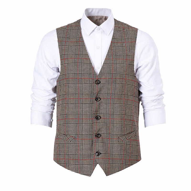Gilet da completo a quadri con scollo a V in stile vintage Heritage - image 9