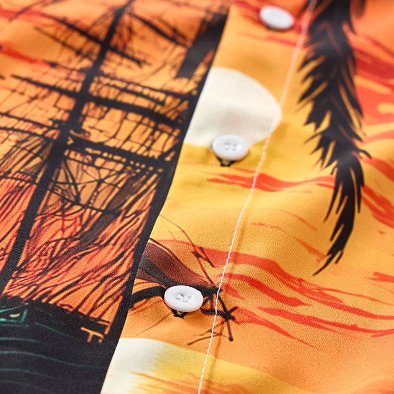 Camicia da uomo estiva con stampa di tramonto sulla spiaggia tropicale. - image 5