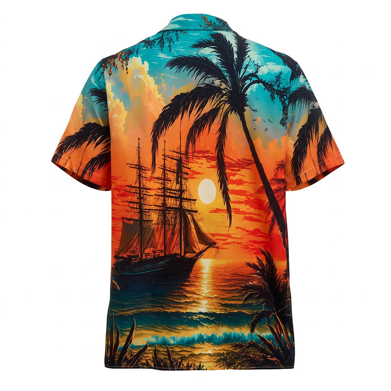 Camicia da uomo estiva con stampa di tramonto sulla spiaggia tropicale. - image 10
