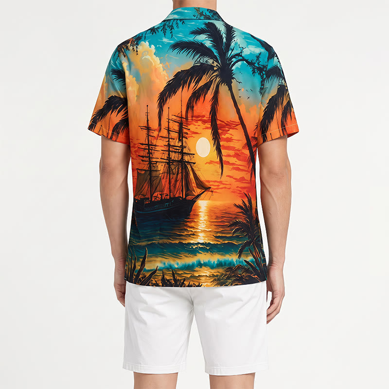 Camicia da uomo estiva con stampa di tramonto sulla spiaggia tropicale. - image 3