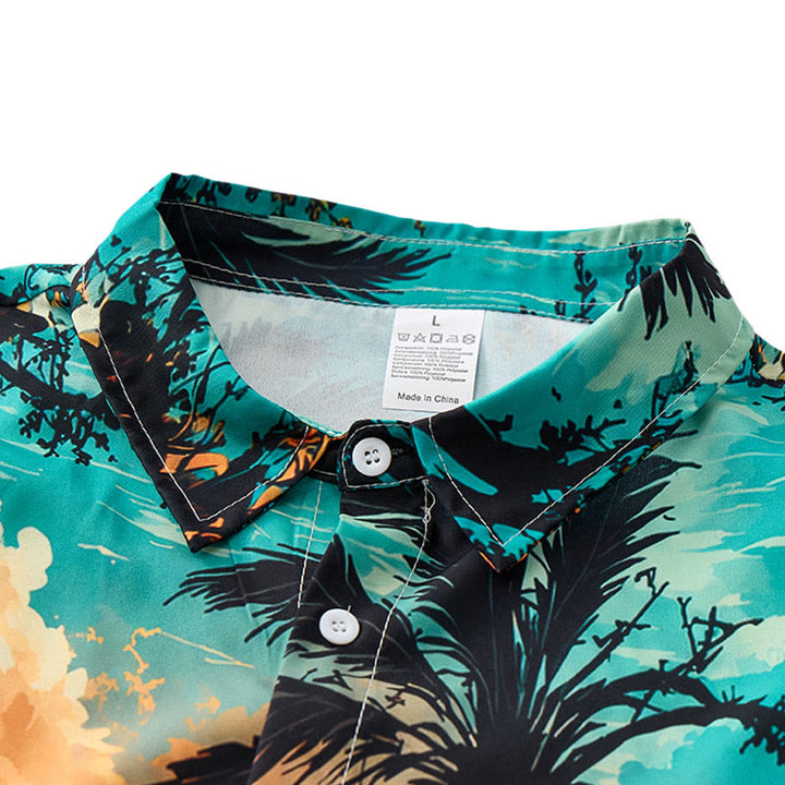 Camicia da uomo estiva con stampa di tramonto sulla spiaggia tropicale. - image 4