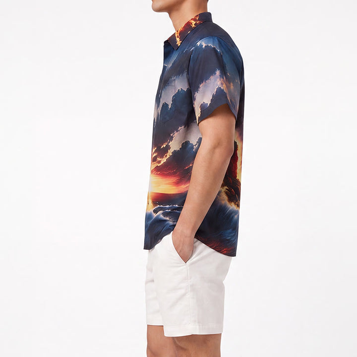 Camicia da uomo con stampa 3D "Vacanze estive: oceano, faro, tramonto, onde". - image 2
