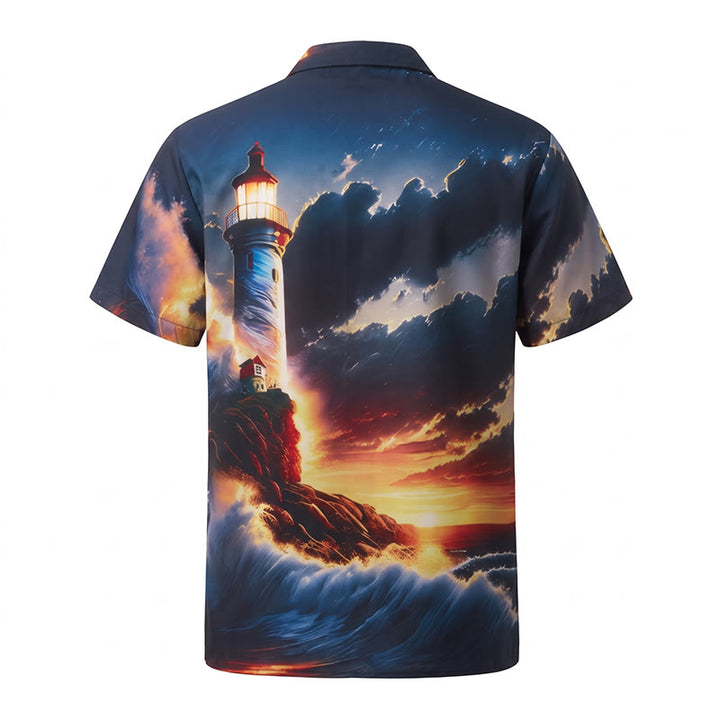 Camicia da uomo con stampa 3D "Vacanze estive: oceano, faro, tramonto, onde". - image 10