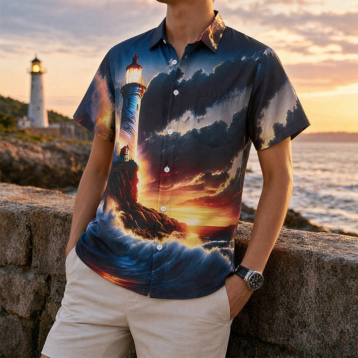 Camicia da uomo con stampa 3D "Vacanze estive: oceano, faro, tramonto, onde". - Stile n. 1 - 4XL - image 0