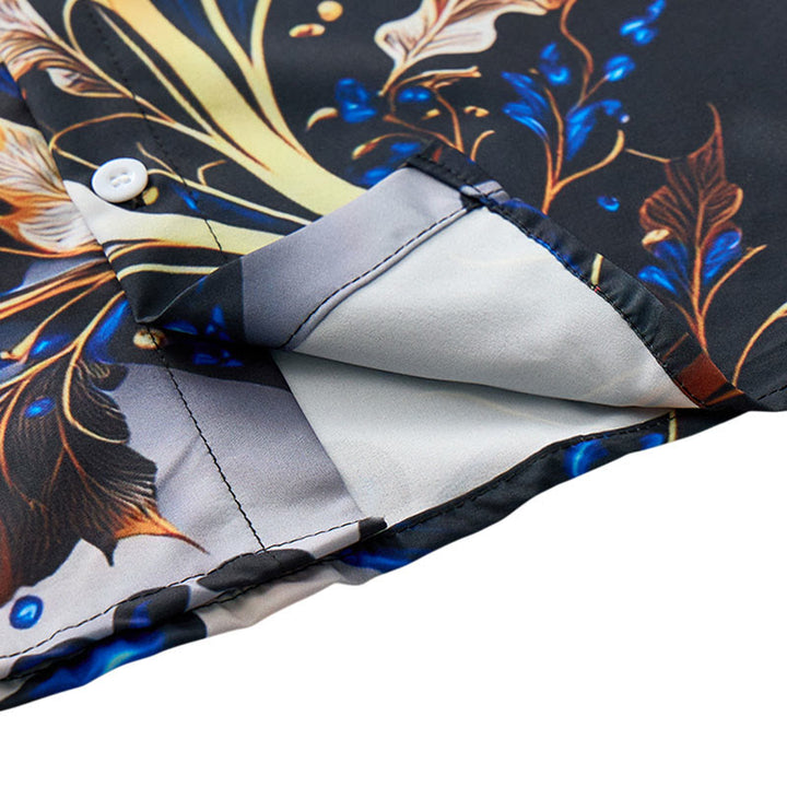 Camicia casual da uomo di lusso con stampa a foglie blu oro e bottoni - image 7