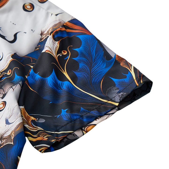 Camicia casual da uomo di lusso con stampa a foglie blu oro e bottoni - image 8