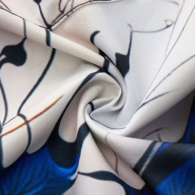 Camicia casual da uomo di lusso con stampa a foglie blu oro e bottoni - image 6