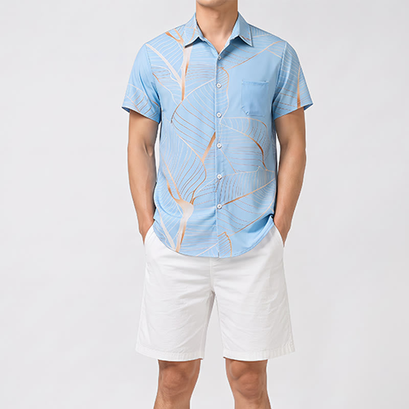 Camicia da uomo estiva da spiaggia con stampa 3D a foglia di banana dorata tropicale - image 1