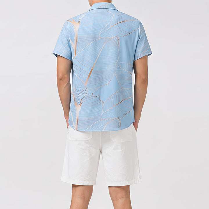 Camicia da uomo estiva da spiaggia con stampa 3D a foglia di banana dorata tropicale - image 3