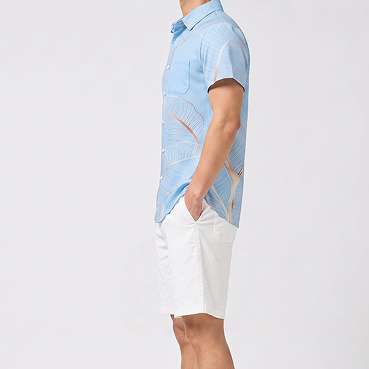 Camicia da uomo estiva da spiaggia con stampa 3D a foglia di banana dorata tropicale - image 2