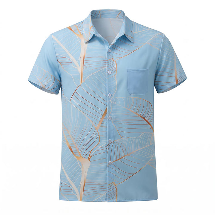 Camicia da uomo estiva da spiaggia con stampa 3D a foglia di banana dorata tropicale - image 10