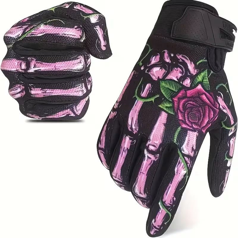 Guanti tattici a dita intere per motociclismo con touchscreen Rose Skeleton - Rosa - XL - image 0