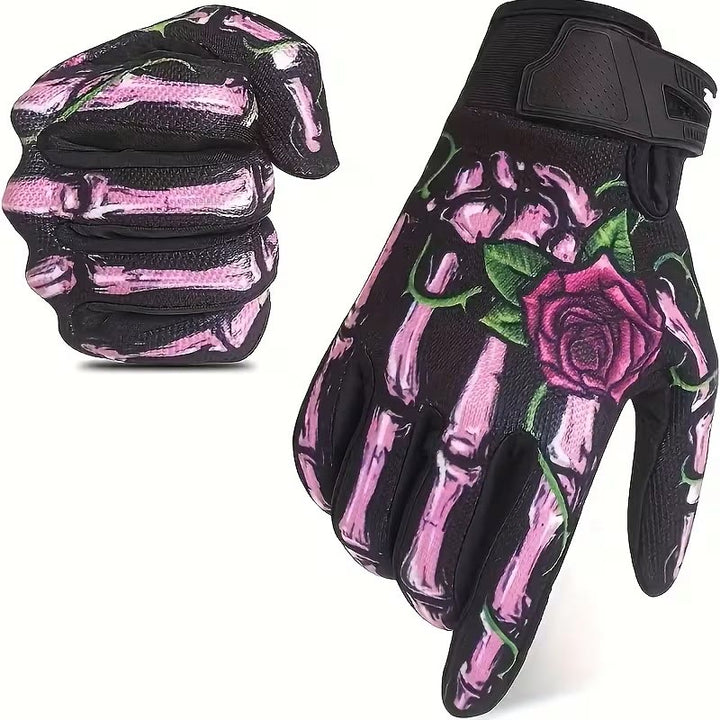 Guanti tattici a dita intere per motociclismo con touchscreen Rose Skeleton - Rosa - XL - image 0