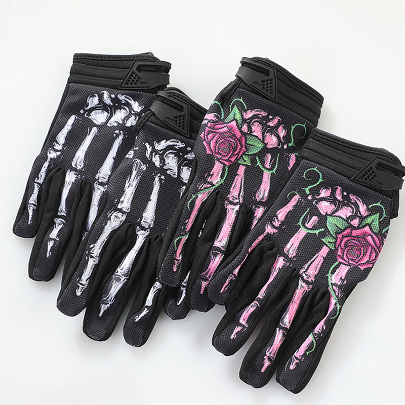 Guanti tattici a dita intere per motociclismo con touchscreen Rose Skeleton - image 1