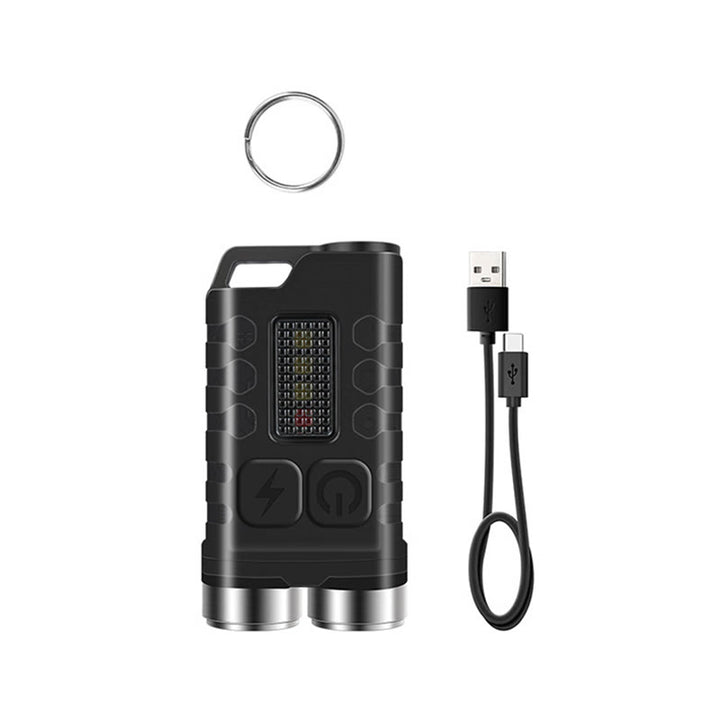 Mini torcia a LED ricaricabile a doppio fascio per esterni, con portachiavi. - Nero - image 2