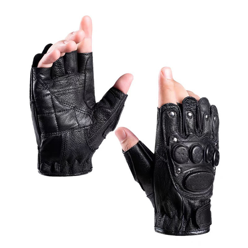 Guanti da motociclista in pelle di pecora nera con protezioni rigide sulle nocche. - Nero - Taglia unica - image 0