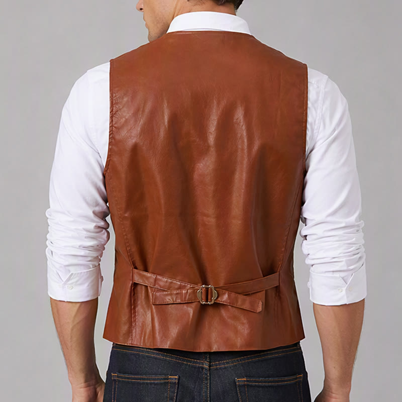 Gilet da uomo in similpelle stile western vintage da cowboy/biker - image 2