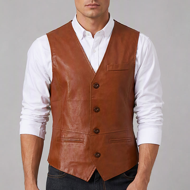 Gilet da uomo in similpelle stile western vintage da cowboy/biker - image 1