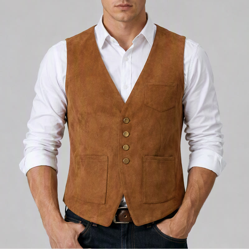 Gilet da cowboy tradizionale da uomo, marrone, ideale per il West. - image 1