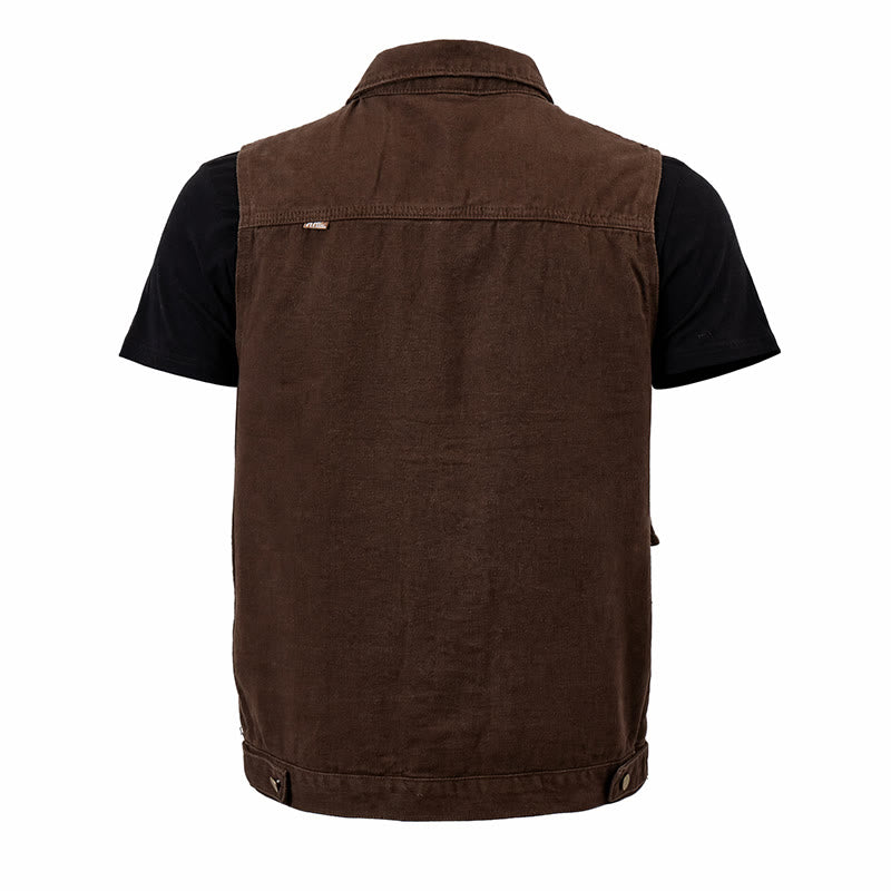 Gilet da lavoro da uomo in tela marrone slavata stile vintage - image 5