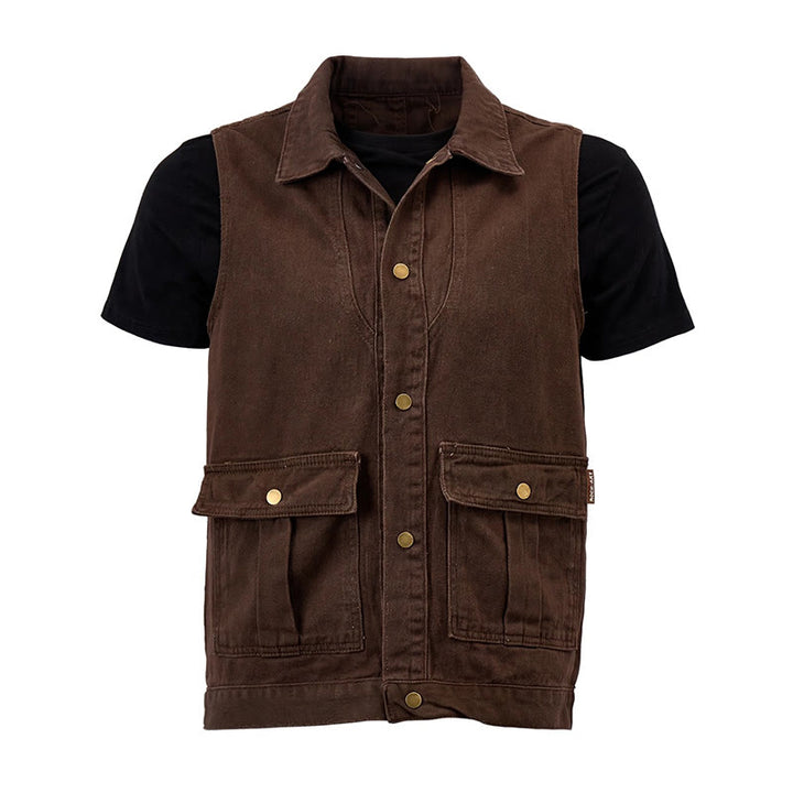 Gilet da lavoro da uomo in tela marrone slavata stile vintage - image 4