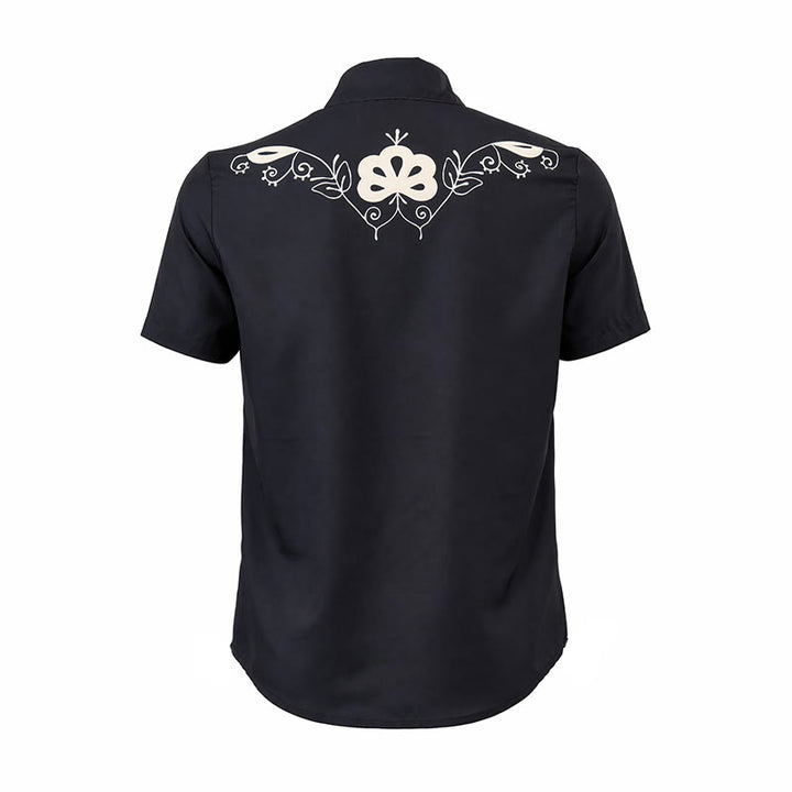 Camicia da cowboy nera con stampa floreale in stile western. - image 9