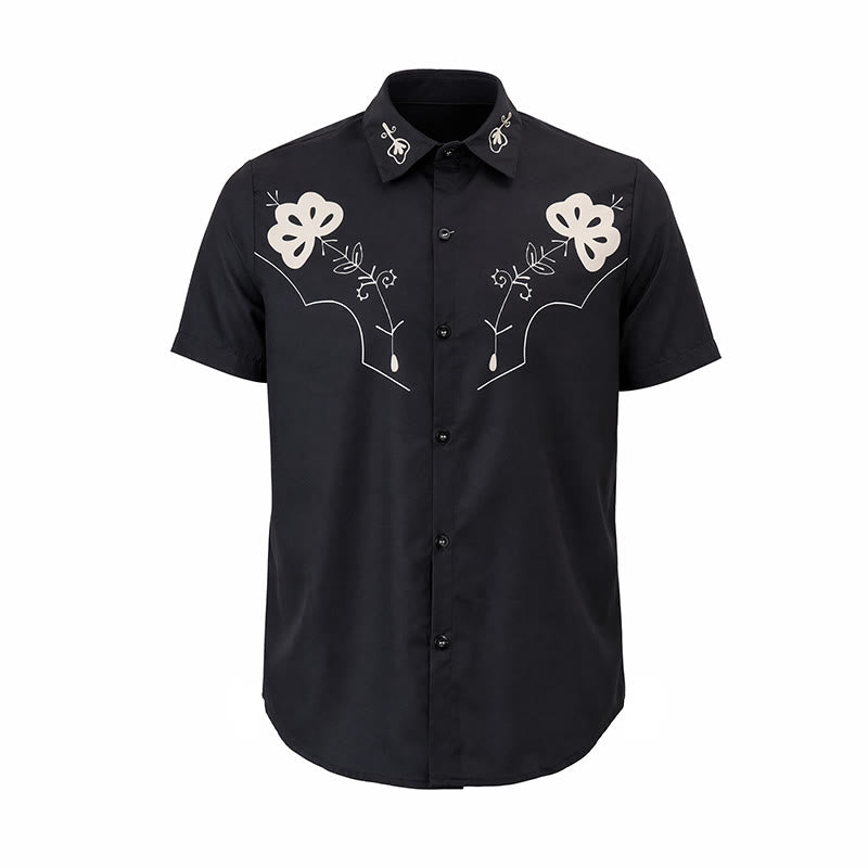 Camicia da cowboy nera con stampa floreale in stile western. - image 8