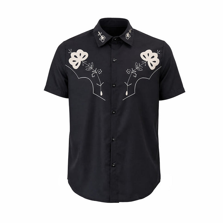Camicia da cowboy nera con stampa floreale in stile western. - image 8