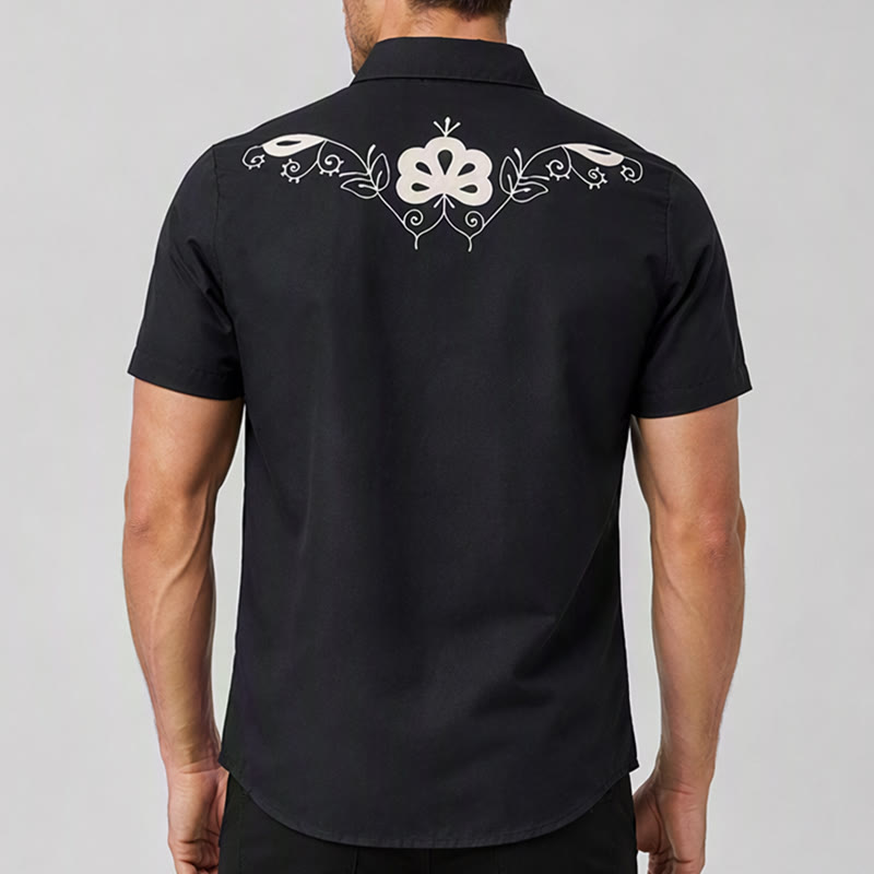 Camicia da cowboy nera con stampa floreale in stile western. - image 2